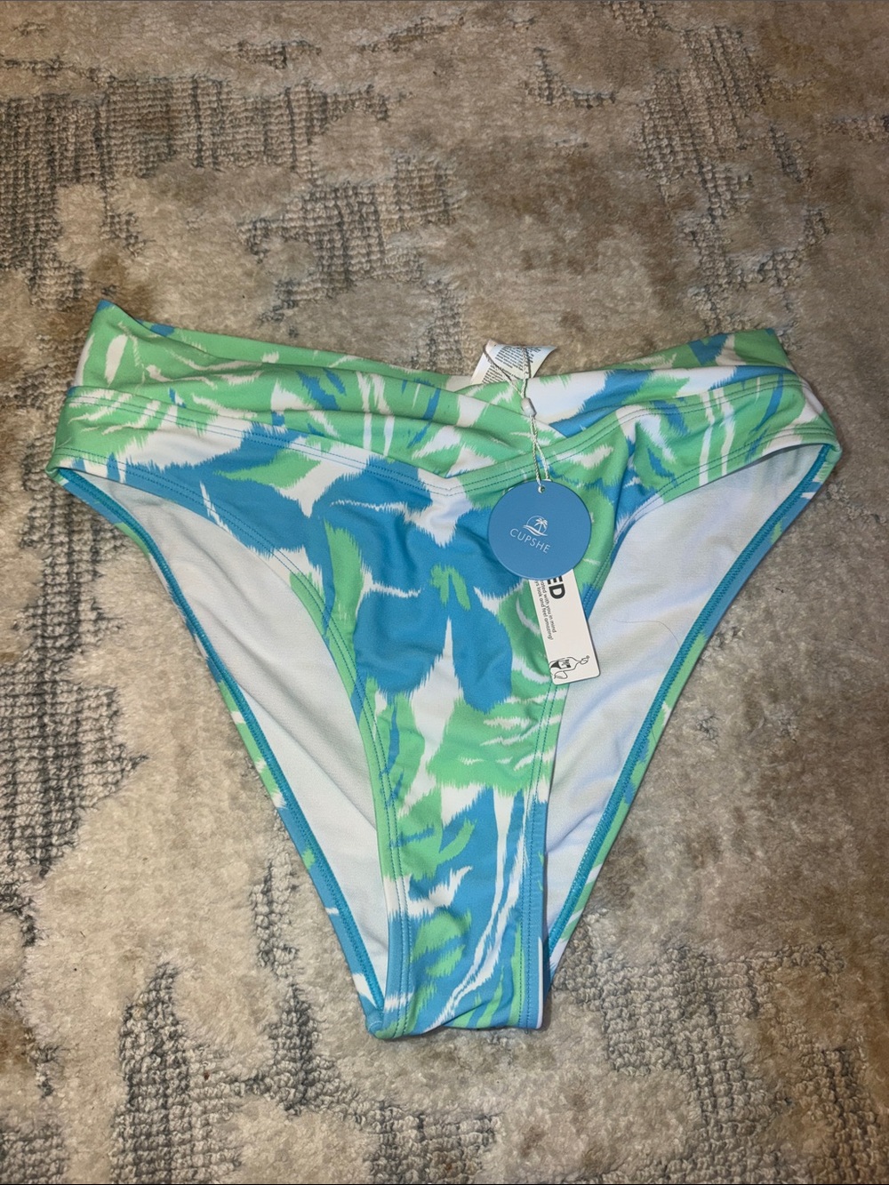 CUPSHE Blue & Green Tropical Print Bikini Bottom